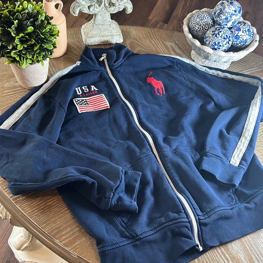 Big Boys Ralph Lauren Polo American Flag Zipper Sweater